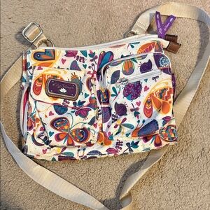 Lily Bloom Cream Crossbody Bag with Colorful Butterfly Print